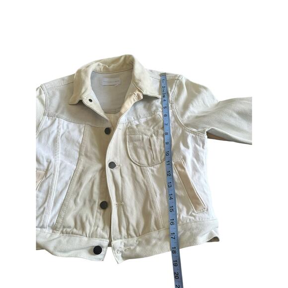 Triarchy Atelier Patchwork Denim Cream Colorblock Moto Denim Jacket Size Small - Picture 11 of 11